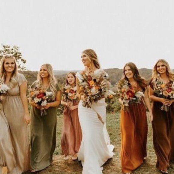 Baltic Born | NWT Athena Pleated Satin Maxi Dress Crossover Neck Bronze Size M - Picture 9 of 9